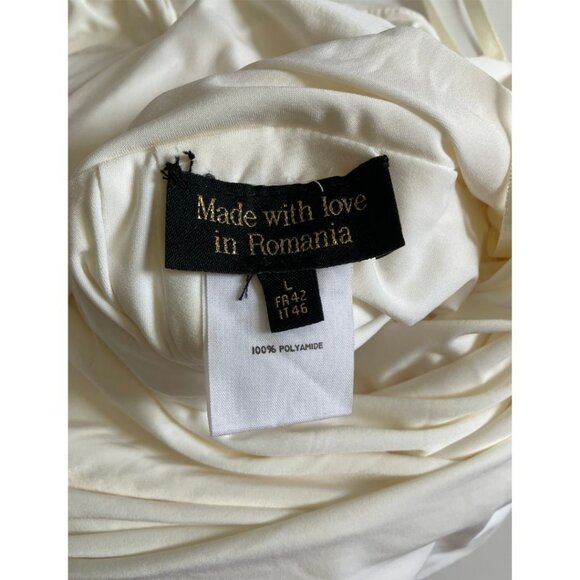 Rhea Costa One-shoulder Draped Jersey Wide-Leg Jumpsuit Ivory Size Large - Picture 8 of 9